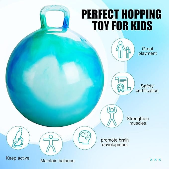 INPODAK Hopper Ball 22 Inch Bouncy Ball with Handle for Kids, Hippity Hop Jumping Bounce Hopping Toy for Boys Girls Ages 7-12 with Pump and Gift Box Great Gift for Birthday Holiday