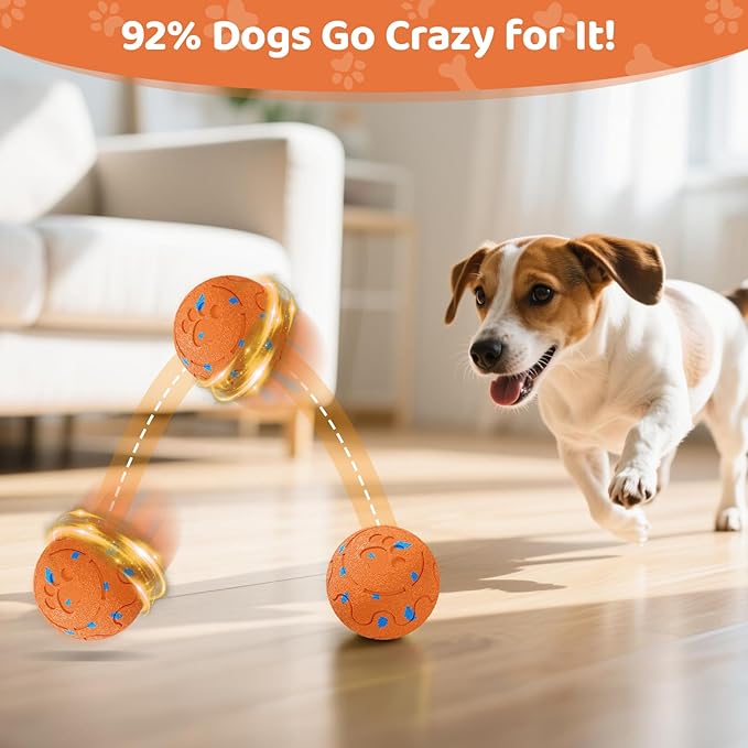 Self-Moving Dog Ball Interactive Dog Toy with Automatic Rolling, Bouncing & Vibration to Keep Dogs Entertained Chew-Proof & Waterproof for Small/Medium Breeds, O15-Orange