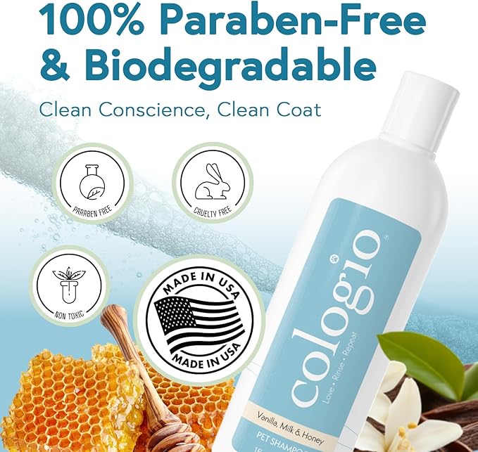 Moisturizing Dog Shampoo, Deodorizing Manuka Honey Vanilla Scented Pet Shampoo for Dogs, Made in USA Itchy Dry Skin Itch Relief Puppy Bath Soap for Sensitive Skin – Gentle, Cruelty-Free 16oz