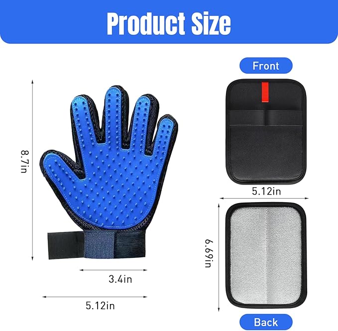 Cat & Dog Grooming Gloves for Shedding, 4PCS Efficient Deshedding Pet Grooming Gloves for Dogs with 1PCS Pet Hair Remover Gloves, Cats & Horses with Long & Short Fur