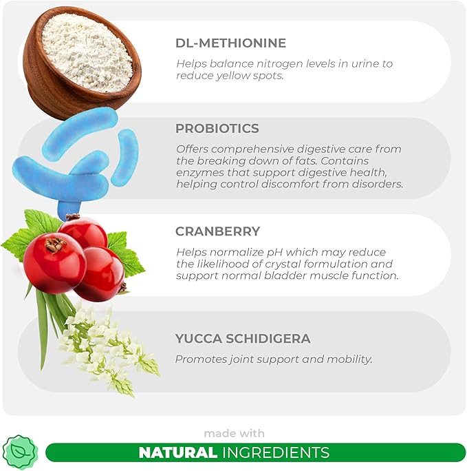 Grass Burn Spot Soft Chews - Pee Grass Spot Saver Caused by Dog Urine - Dog Urine Neutralizer for Lawn, with Canine Enzyme Blend, Probiotics, and Cranberry.