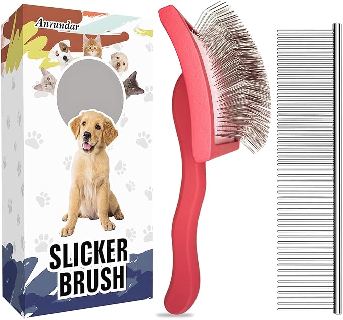 Dog Slicker Brush for Golden Doodle Grooming Kit - Dematting Brushes for Goldendoodles, Labradoodles, Poodles - Pet Hair Brush for Medium & Long Haired Dogs - Large (Red)