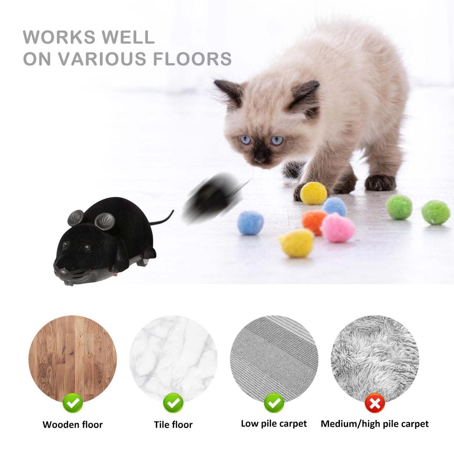 Auto Moving Mouse Cat Toy, Interactive Cat Toys Wireless Electronic Fake Mouse Rat Pet Toy Running Wheel Plush Rat Chasing Prank Toy for Cats Dogs Kids Novelty Gift By Greatstar (Black, No Controller)