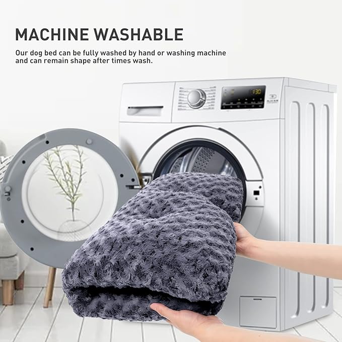 KSIIA Washable Dog Bed Deluxe Plush Dog Crate Beds Comfy Kennel Pad Anti-Slip Pet Sleeping Mat for Large, Jumbo, Medium, Small Dogs Breeds, 23" x 18", Dark Grey