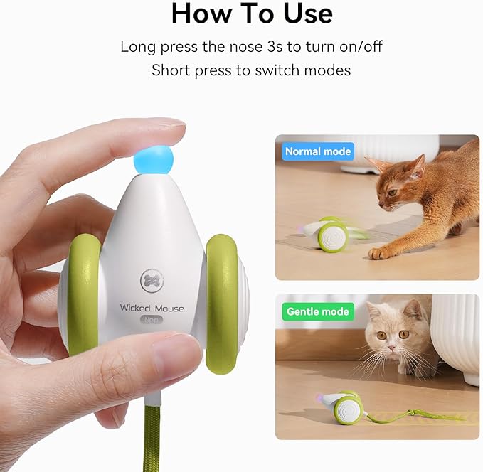 Cheerble Interactive Cat Toys for Indoor Cats, Automatic Moving Kitten Toys, Wicked Mouse Neo Cat Toy with Tail & Lights, Pet Cat Supplies, Rechargeable Cat Toys for Bored Indoor Adult Cats,Green