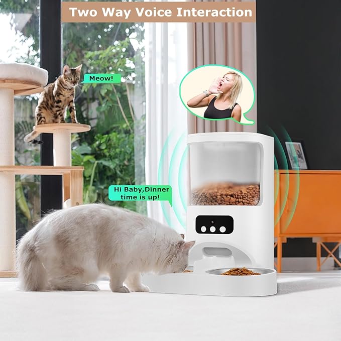 Automatic Cat Feeder with Camera for 2 Cats,1080P HD Video Night Vision Pet Feeder Food Dispenser,5G&2.4GHz WiFi Pet Feeder with 2 Way Audio,Smart App Control 4L Pet Dry Food Dispenser for Cat/Dogs