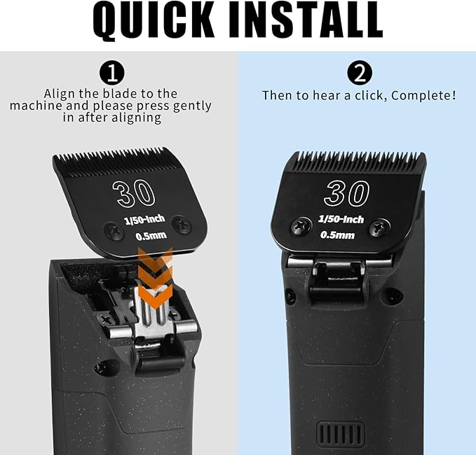 3 Packs 30# Detachable Dog Grooming Steel Blades,Compatible with Andis,Oster A5,Wahl KM-10 Series,Cut Length 1/50" 0.5MM （Black）