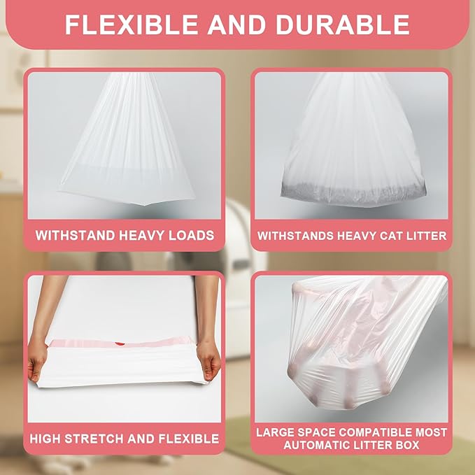 100Pack Extra Large Cat Litter Box Liners with Drawstring Compatible with Litter Robot 3/4, 4Mil Thickened Cat Litter Bags for Self Cleaning Box, Waste Bags Receptacles Bags for Automatic Litter Box