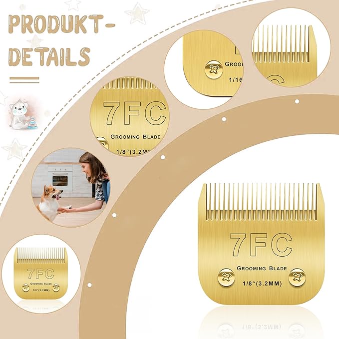 Andis/Oster A5/Wahl KM-10 Series Compatible 7F Dog Grooming Blades - 3PCS Detachable Gold 7FC