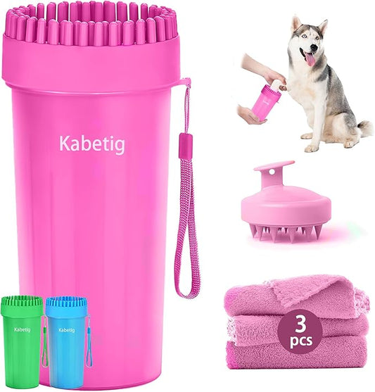 Dog Paw Cleaner & Washer for Large/Extra Large Breeds - Muddy Paws Easy Cleaning Cup for Big Dogs - Includes 3 Absorbent Towels(Pink)