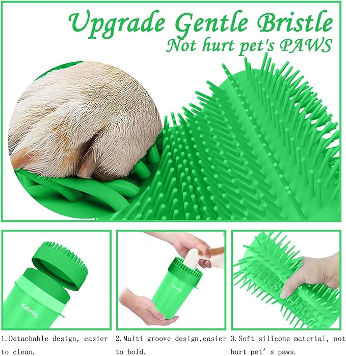Dog Paw Cleaner for Meduim/Small Breed Dogs with 3Pcs Absorbent Towels & Graspable Dog Bath Brush (Green, Medium)
