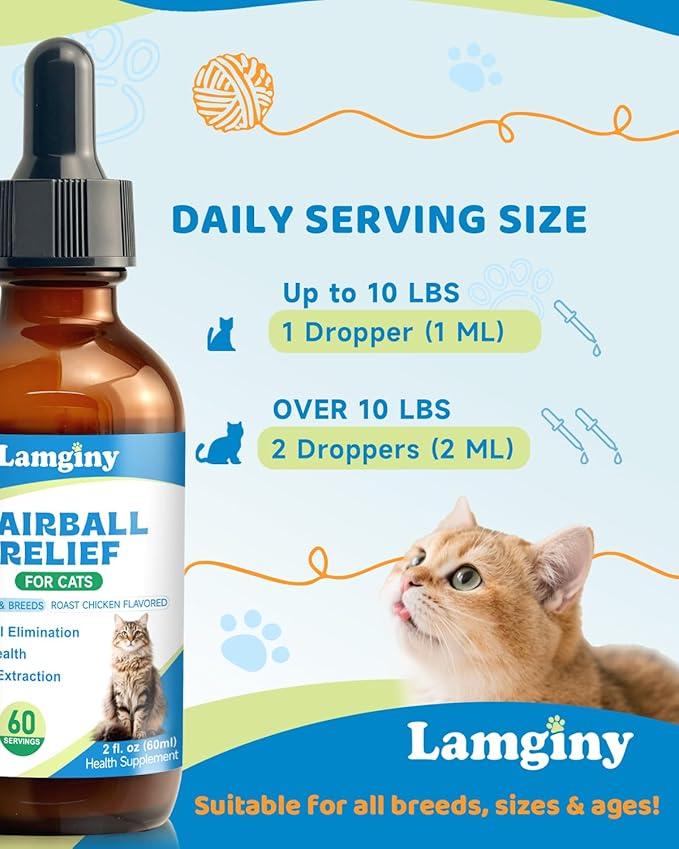Hairball Relief for Cats - Cat Hairball Remedy for Digestive Health Aid, Immune Support, Skin Coat Support, Furball Control with Psyllium Husk, Pumpkin Fiber, Omega-3, Enzyme, Vitamin, 60ml