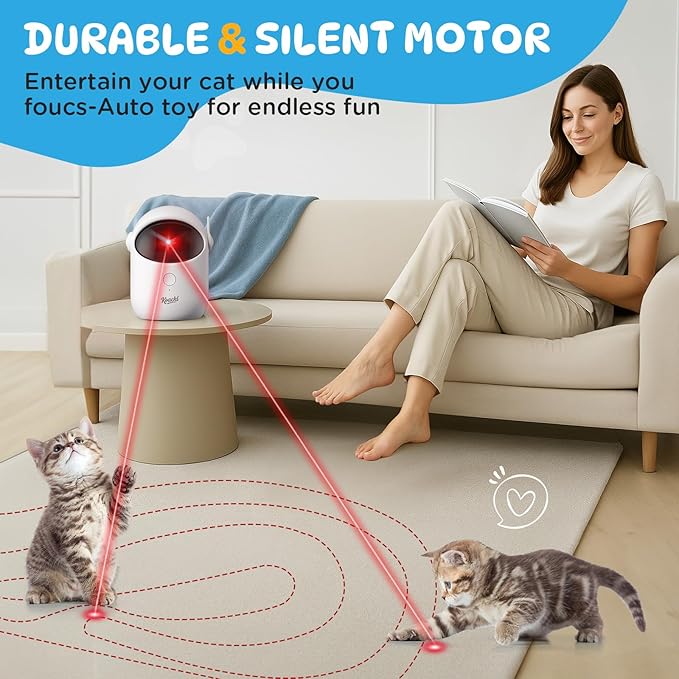 Cat Toys for Indoor Cats, Cat Laser Pointer Toy, Rechargeable Automatic Cat Toy with Timer & Speed Modes, Ideal Interactive for Cats Dogs Training and Exercise