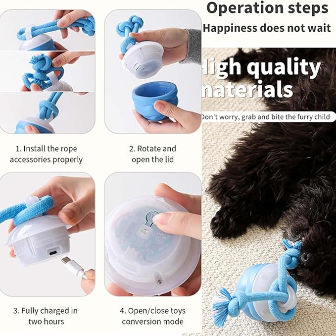 2025 Smart Pet Puppy Ball with Ropes Interactive Self Play Moving Dogs Balls Automatic Electric Active Rolling Ball Jumping Bouncing Dog Balls Gift