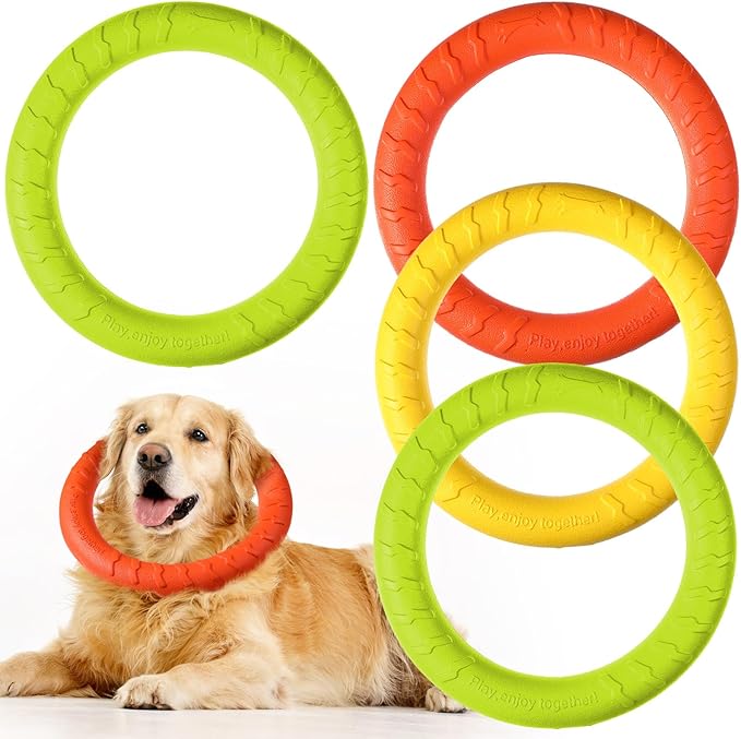Jenaai 4 Pack Dog Toy Dog Training Ring for Outdoor Aggressive Durable Pet Chewers Fetch Toys Flying Disc Floating Puppy Ring for Large Medium Puppy Training and Teeth Cleaning(7.48 Inch)