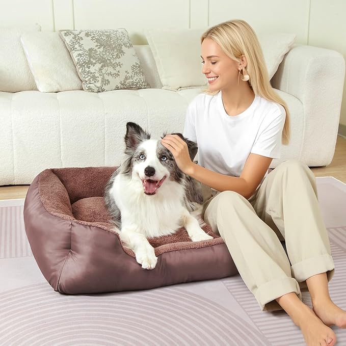 Orthopedic Dog Bed Medium Size Dogs, Washable Calming Dog Sofa Bed, Rectangle Comfort Pet Bed for Medium Dogs, Non-Slip Bottom, Brown