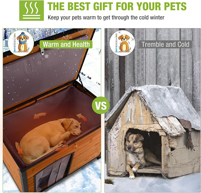 GUTINNEEN Dog House Insulated Outdoor Dog Kennel with Liner for Winter