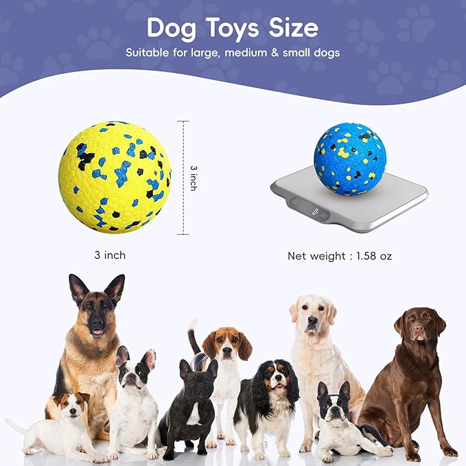 Dog Balls Tennis Balls for Dogs, Dog Toys for Aggressive Chewers, Durable Rubber Teething Chew Toys Water Floating Ball, Interactive Fetch Ball for Large Medium Small Dogs, Pets