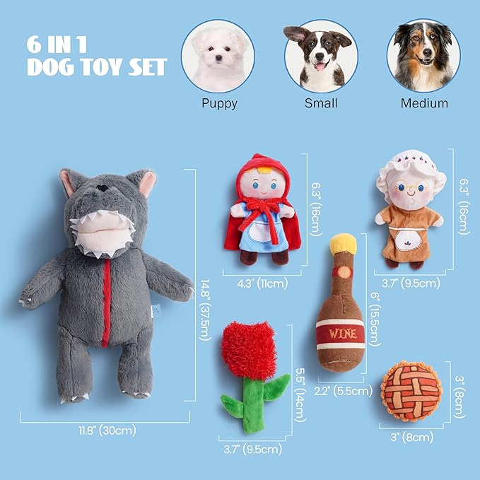 Nocciola Fairy Tale Squeaky Dog Toys, Cute Interactive Plush Stuffed Hide and Seek Cognitive Puzzle Puppy Crinkle Chew Toy for Small, Medium Breed