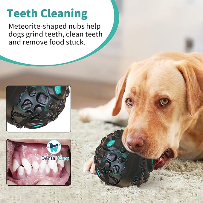 Dog Ball for Aggressive Chewers - Interactive Dog Toy Balls Fun Squeaky Sound to Keep Them Busy, Durable for Small Medium Large Breeds, Rubber Pet Chew Toys, As Seen on TV, Black & Lake Blue