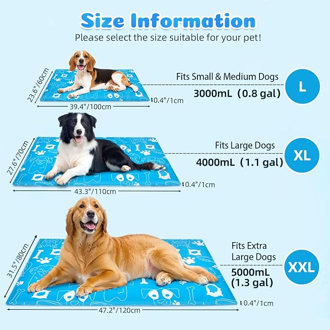 Ownpets Dog Cooling Mat, XX-Large 47"x 31" Instant Cooling Pet Pad, Thickened Portable Pet Cool Pad for Dogs and Cats, Leakproof Water-Filled Summer Relief Mat for Crate, Floor, Car, Outdoor