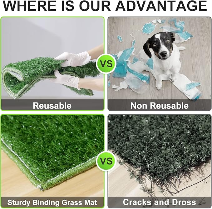 Hompet Dog Toilet Indoor Puppy Training Pad, Removable Dog Potty for Easier Clean Up,Dog Grass Pad with Tray Pet Training Grass Mat 25"×20"