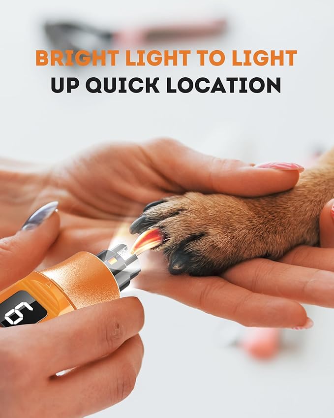 YABIFE 7-Speed Pet Nail Grinder with Light – Heavy Duty, Whisper Quiet Nail Trimmer for Dogs, Cats, Birds & Small Animals – Single-Handed Operation
