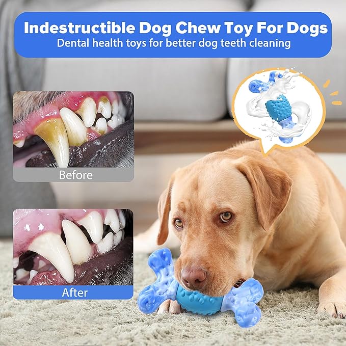 Rensh Tough Dog Chew Toys for Aggressive Chewers, Almost Indestructible Dog Toys for Medium Large Breed, Super Bone Chew Toy to Keep Them Busy & Reduce Boredom, Teeth Cleaning & Training, Milk Flavor