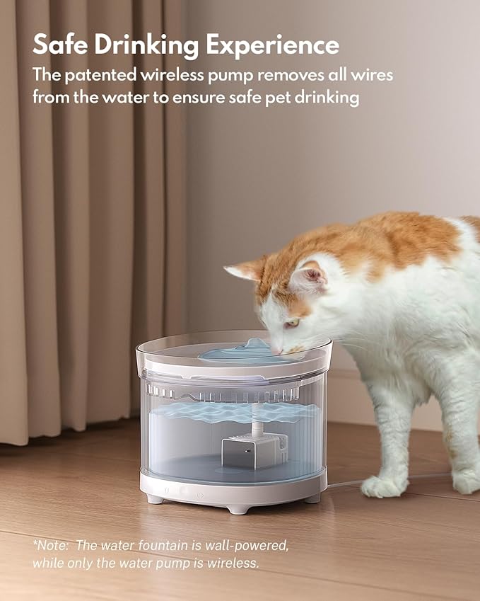 HomeRunPet Wireless Pump Cat Water Fountain - Detachable Design for Easy Cleaning, Multi-Cat Water Dispenser with Chew-Proof Base