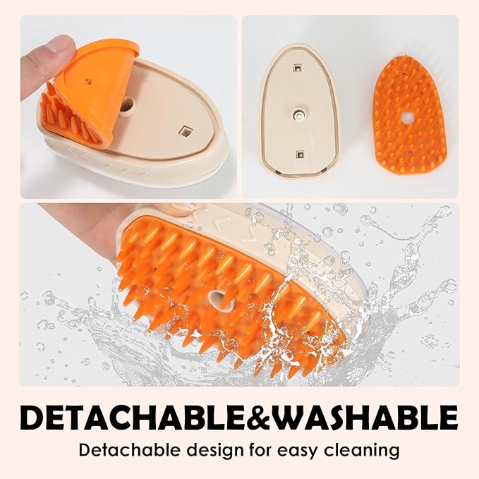 Pet Steam Brush for Dog & Cat, 5-In-1 Spray Comb for Hair Removal Deshedding & Grooming, Vibration Massage Hair Remover for Long & Short Pets Includes Rinse-Free Shampoo & Skin Checking Light