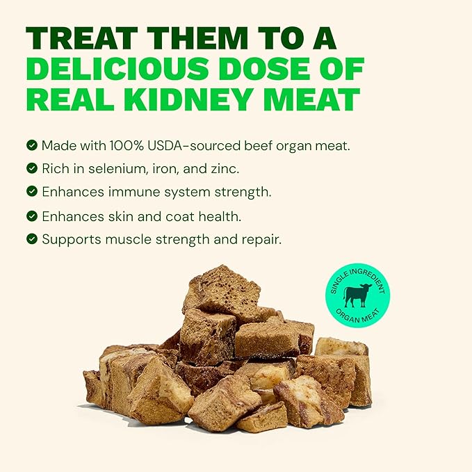 Get Joy Freeze Dried Superfood 100% Beef Kidney Dog Treats, 4 Ounce Bag, Single Ingredient Organ Meat, High Protein, Immune Health, Muscle Repair, Grain Free, Gluten Free, Made in USA