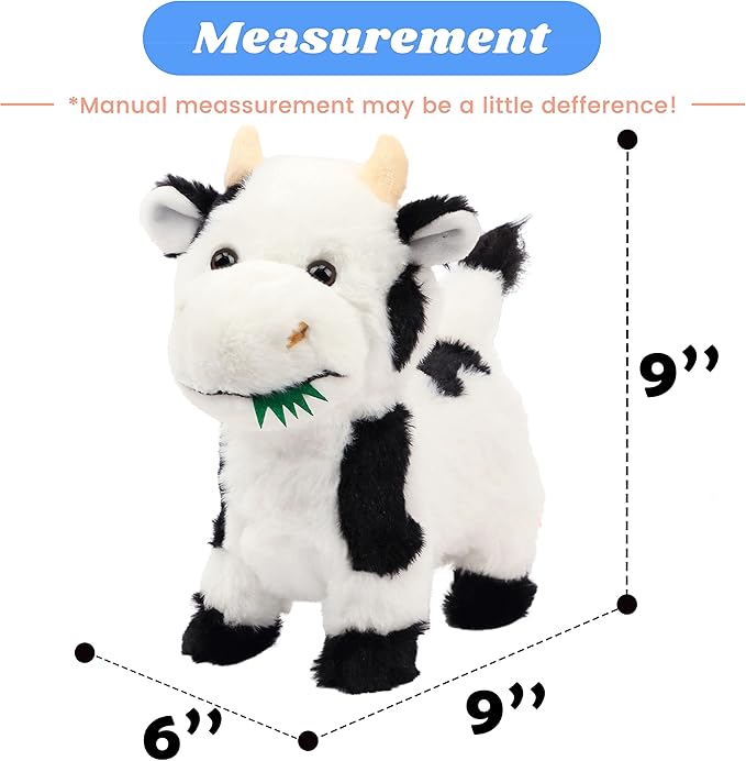 Hopearl Walking Cow Interactive Electronic Pet Singing Toy Remote Control Leash Animated Musical Nodding Moo Wagging Tail Touch Recognition Gifts for Toddlers Birthday, 9''
