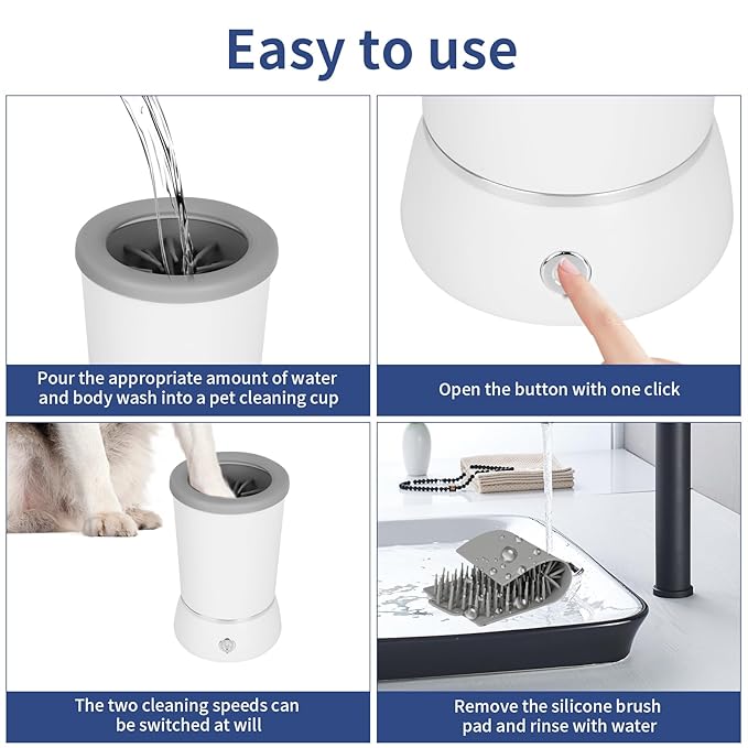 Dog Paw Cleaner，Automatic paw cleaner For dogs, Type-c Charging, Designed For Small To Medium Sized Dogs ，Easy To Carry，Keeps Homes Clean(white)