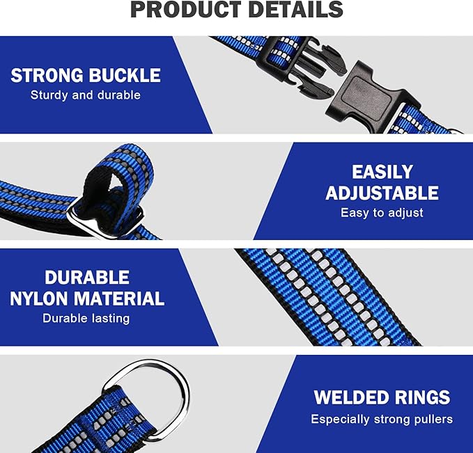 Hikiko Martingale Collar for Dogs Reflective Nylon Dog Collar with Quick Release Buckle Adjustable Training No Slip Dog Collar (Large, Blue)