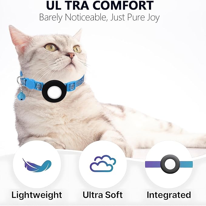 GPS Tracker for Cats, Mini GPS Pet Tracker with Collar, IP68 Waterproof Cat Trackers Collar,No Monthly Fee,Work with Apple Find My(iOS Only),Smart Trackers for Pets(Blue)