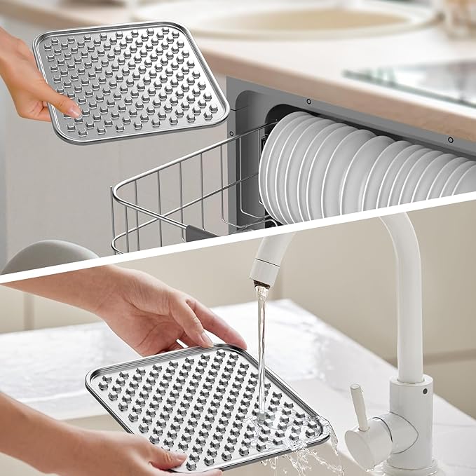 Double Layer Stainless Steel Lick Mat for Dogs & Cats - Chew Proof & Whisker Friendly, Non-Slip Base, for Calm Feeding & Anxiety Relief - Dishwasher Safe Slow Feeder Pad [Single]