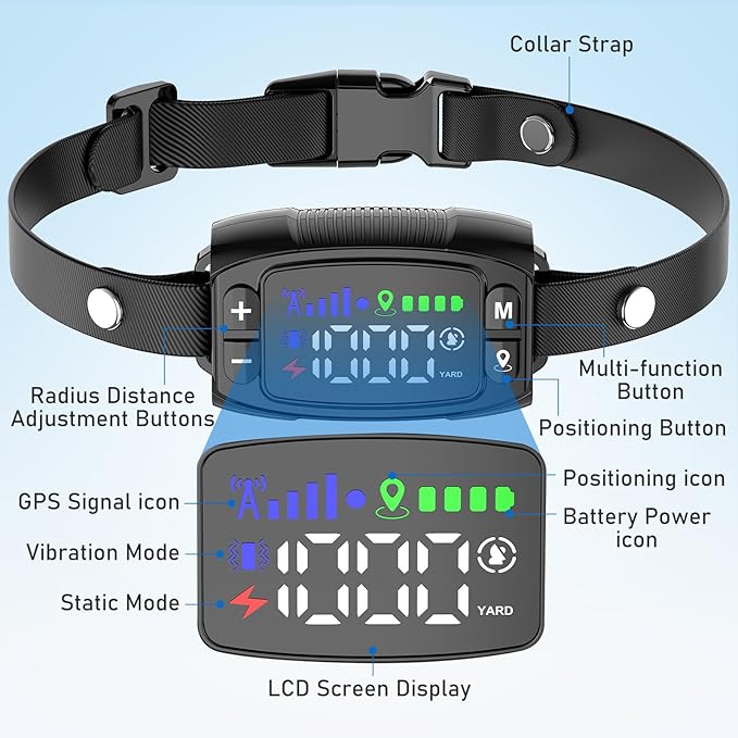 GPS Wireless Dog Fence, Electric Fence for Dogs, Pet Containment System with 3 Warning Modes, 33-1000 Yards Range, Boundary Collar for Pets Over 20 Lbs/ IPX7 Waterproof