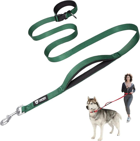 TSPRO Hands Free Dog Leash for Medium to Large Dogs, Adjustable Durable Leash with Comfortable Safety Padded Handle, Heavy Duty Metal Clasp for Walking, Running, Training (Green)