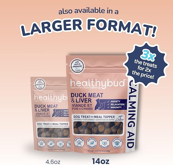 healthybud Calming Aid, Natural Duck Dog Treats & Toppers for Stress Relief - Dog Separation Anxiety, Stress Reduction, Aggression Relief - Support Calm, Immunity Health (4.6 Ounces)