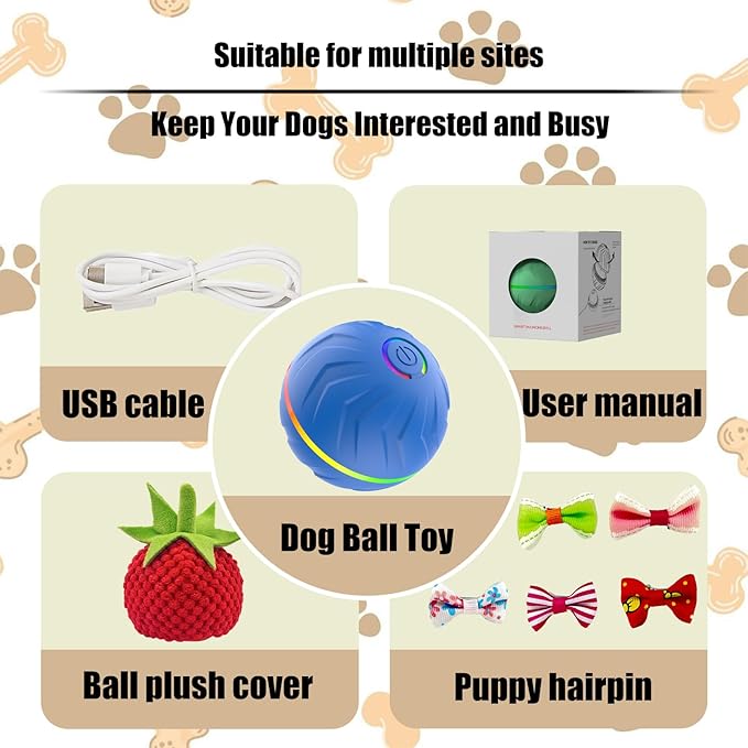 Interactive Dog Toys Dogs Ball,Moving Dog Toy with Touch Activated,Anti Boredom Dog Toys for Small Medium Dogs,Tough Motion Activated Automatic Vibrating Dog Ball,USB Rechargeable (Blue)