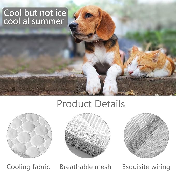 2025 New Dog Cooling Mat, Washable Portable Pet Coolings Pad for Dogs, Portable Dog Cool Bed for Indoor Outdoor- Keep Chill (Grey, Large, 26.7"x20.8")