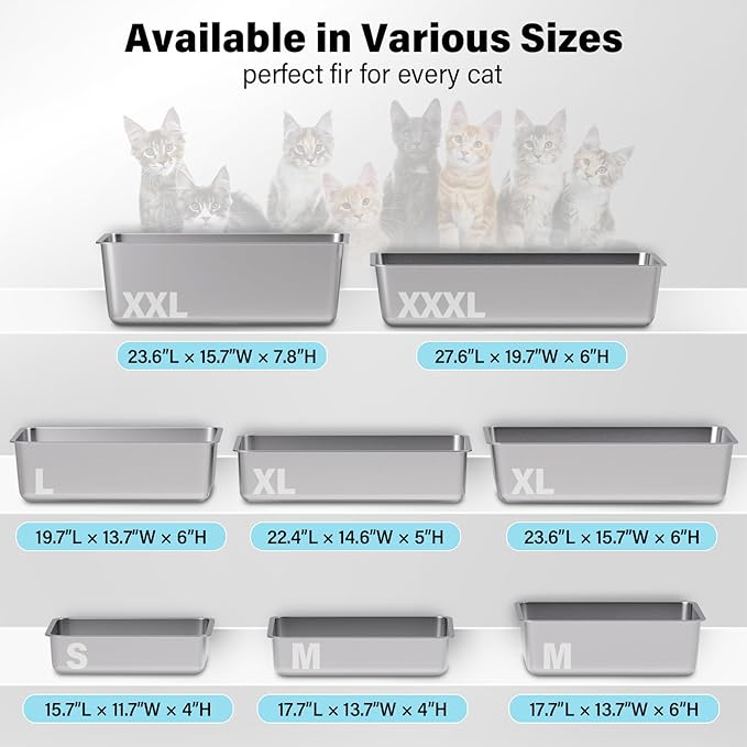 Stainless Steel Litter Box, XXXL Extra Large Cat Litter Boxer,Steel litterbox for Big Cat,Multiple Cats,Easy to Clean,Non Stick and No Smell,28x20x6inch