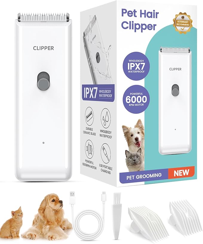 Pet Clippers for Dog Hair Grooming Low Noise, Rechargeable Cordless Cat Shaver with Ceramic Blade,Portable Pet Hair Trimmer for Matted & Long Hair