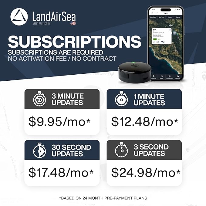 LandAirSea 54 GPS Tracker - Made in the USA from Domestic & Imported Parts. Long Battery, Magnetic, Waterproof, Global Tracking. Subscription Required