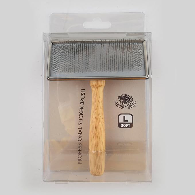 Wooden Slicker Brush for Dogs (Size L) - Stainless Steel Soft Pin Grooming Brush for Short Haired Pets
