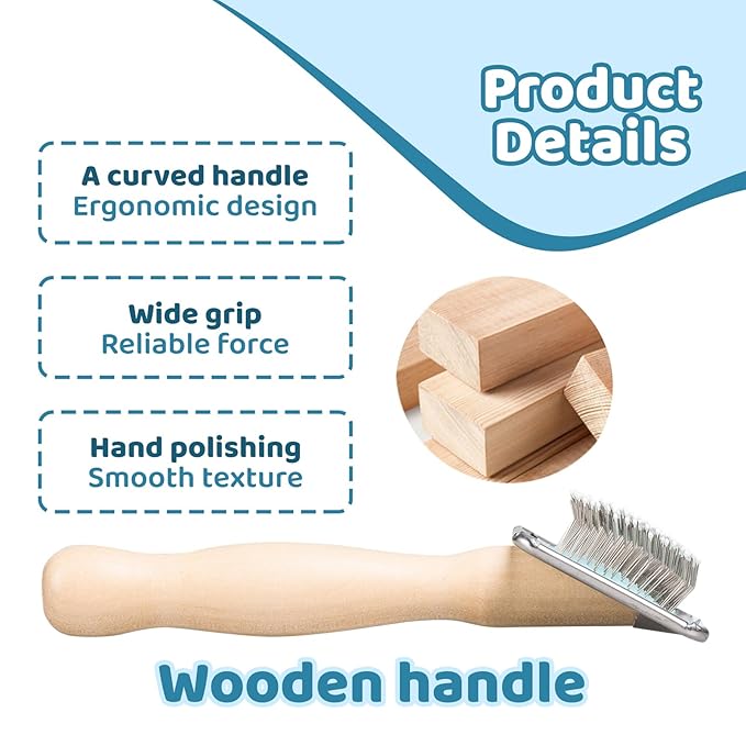 Pin Brush for Dog & Cat,Grooming Brush for Shedding, Dematting, Bath, for Long/Short Hair, Poodles, Indoor Cats, Wooden Handle, with Angled Stainless Steel Pins and Coated Tips