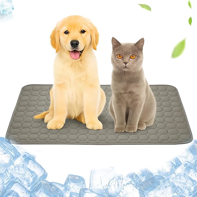 Dog Cooling Mat, 39" x 29" Mat for Large Dogs, Internal Waterproof& Endothermic Color Changing Arc-Chill Cool Fiber(QMAX>0.5) for Pet in Summer, Washable, Non-Toxic(Elegant Grey 1PCS)