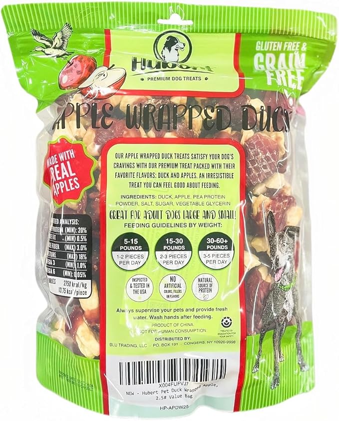 Hubert Pet Gourmet Duck Wrapped Apple Bites: Healthy & Natural Training Snacks, Ideal for All Dog Sizes, Low Fat, High-Protein, 2.5 lbs Super Value Pack