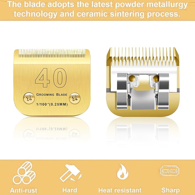 40 Blades Dog Grooming Blades Compatible with Andis/Oster A5/Wahl KM-10 Series Dog Clippers Replacement Blades,Detachable Dog Clipper Blades(Gold,40#/3PCS)