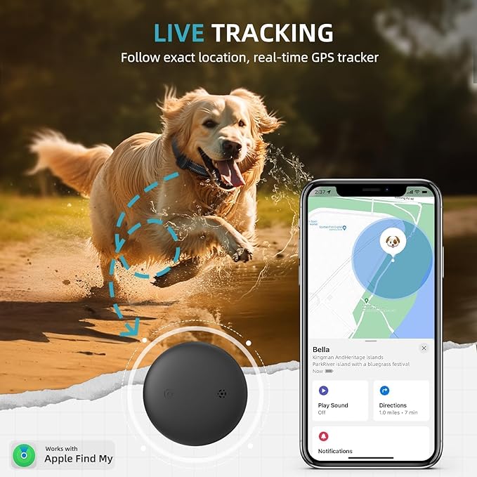 GPS Tracker for Dogs (2 Pack), Mini GPS Cat Tracker, Smart Pet Activity Tracker (iOS Only), No Monthly Fee, Compatible with Apple Find My, Anti-Lost, Finder Tag for Vehicles/Pets/Kids/Items